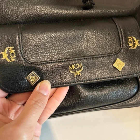 MCM Black Leather Backpack with Gold Accents - Picture 11 of 11
